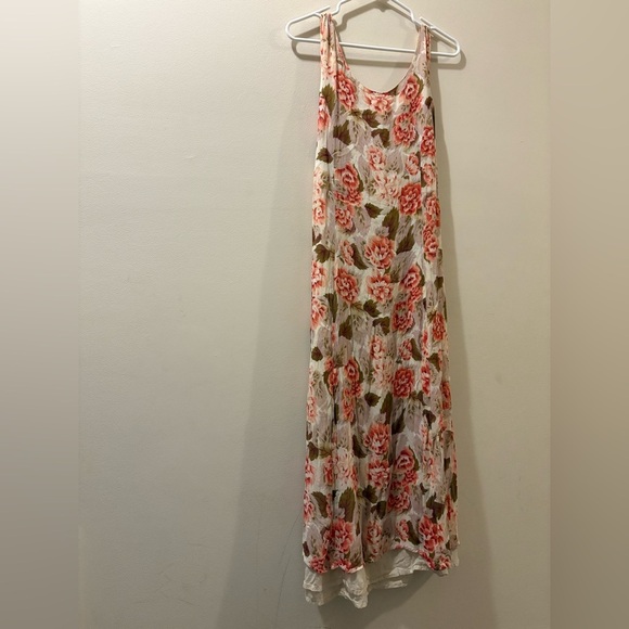 April Cornell medium pink and cream sleeveless Sundress - floral - back tie - Picture 1 of 7